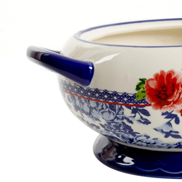 Rose Cobalt Ceramic 3.17-Quart Soup Tureen with Ladle