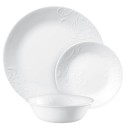 Embossed, 12 Piece, White, Dinnerware Set