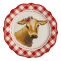 Red Gingham with Cow Decal Round 8.75-Inch Ceramic Salad Plate