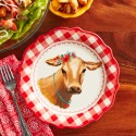 Red Gingham with Cow Decal Round 8.75-Inch Ceramic Salad Plate