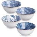 24 Ounces Microwave Dishwasher Safe, Assorted Blue White Patterns, Set of 4