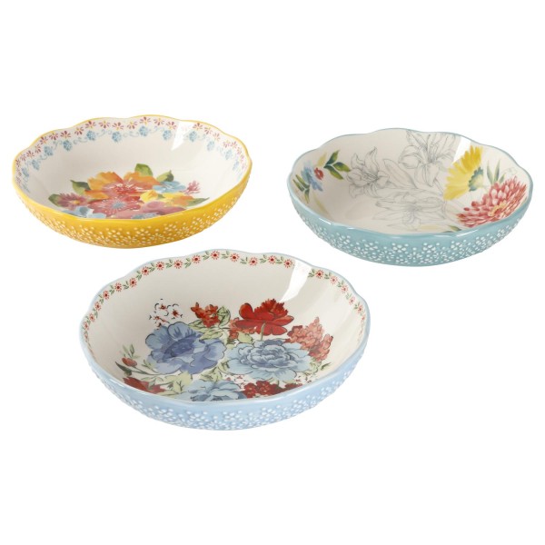 Floral Medley Assorted Ceramic 7.5-inch Bowls, 3-Pack