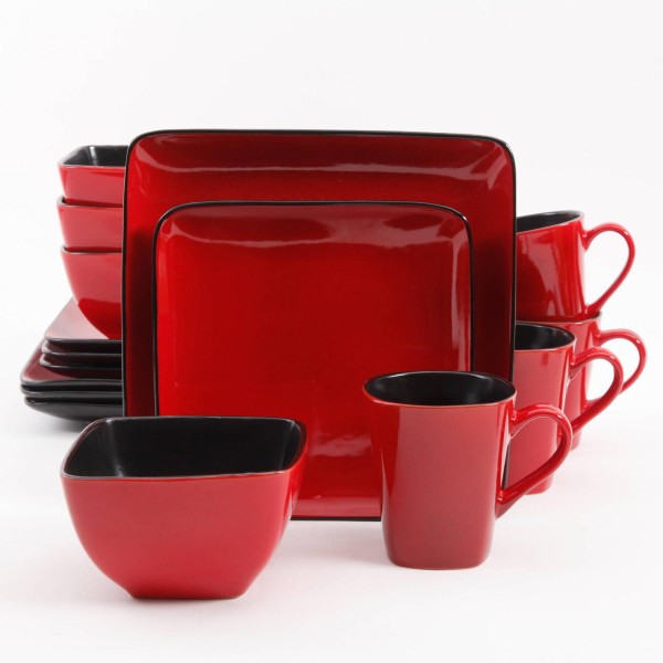 Square Dinnerware, Red, Set Of 16