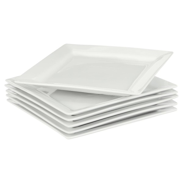 Square Porcelain Dinner Plates, White, Set of 6