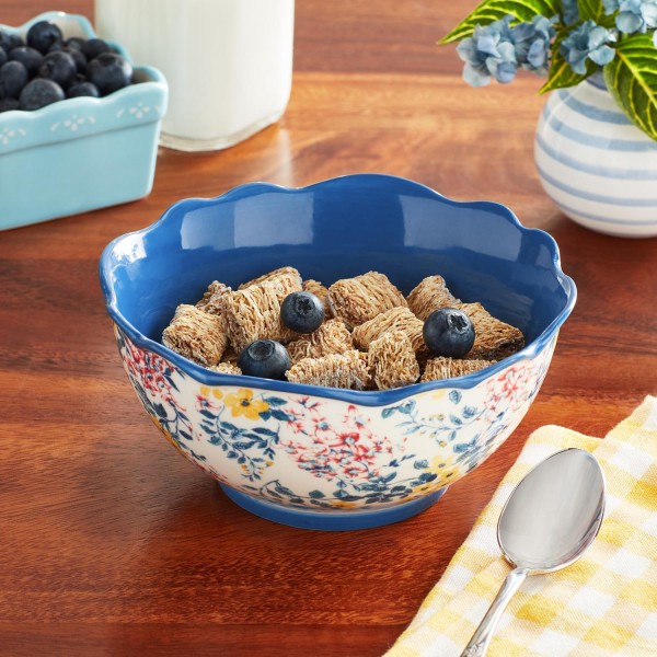 Cereal Bowl - Blue Floral Stoneware