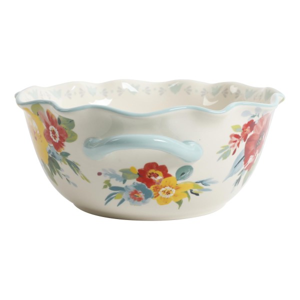 Sweet Romance Blossom Ceramic 9.9-inch Serving Bowl with Handles