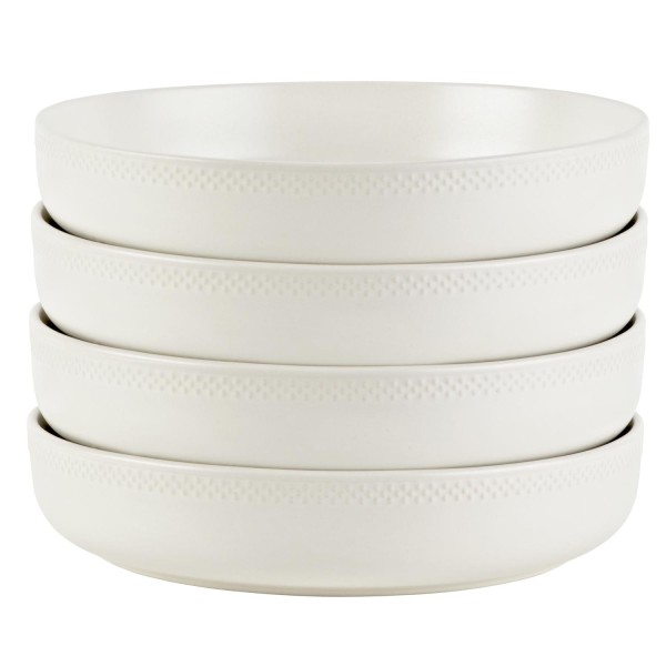 Beautiful Modern Dots  Set of 4 Stoneware Bowls White