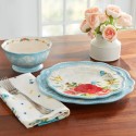 Sweet Rose Light Blue Stoneware 12-Piece Dinnerware Set