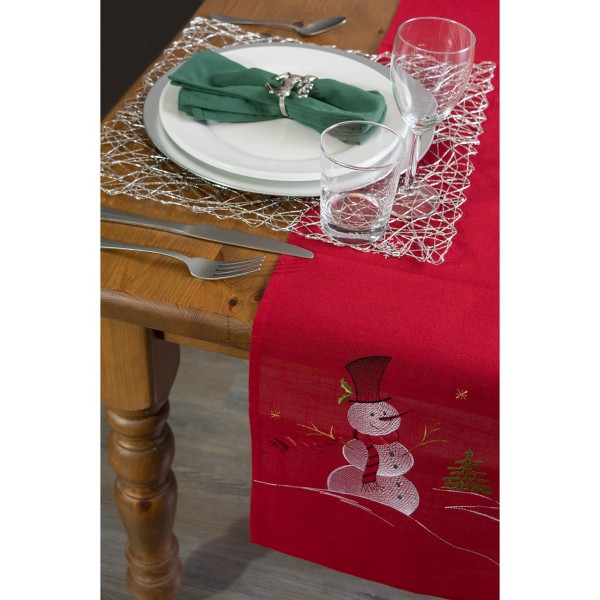 Embroidered Snowman Table Runner